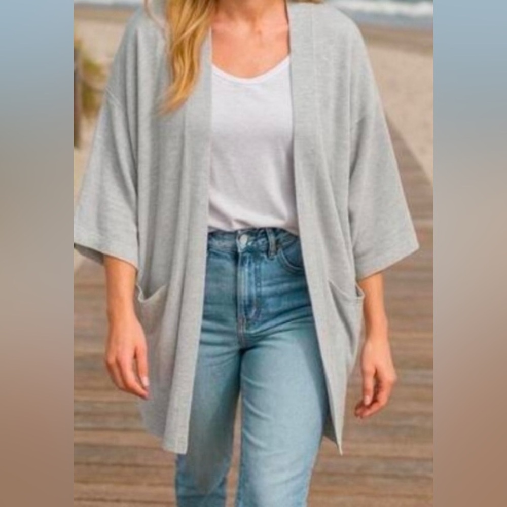 DONNI. Open-Front Light Gray Cardigan with Pockets NWT